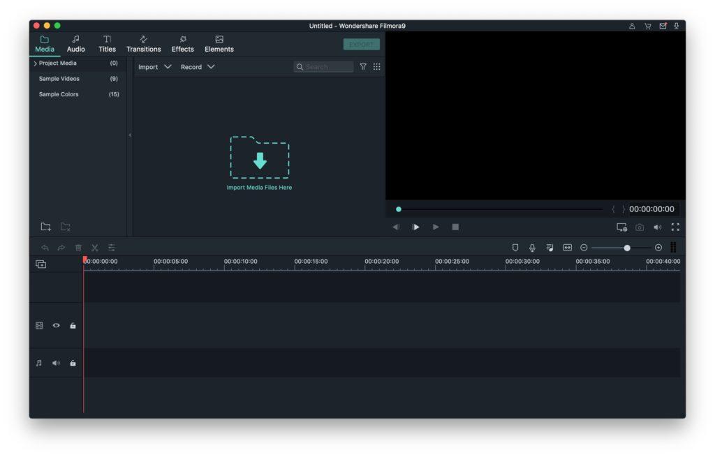Filmora 9 empty project screenshot