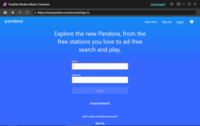 Log in to Pandora Music Web Player in TuneFab