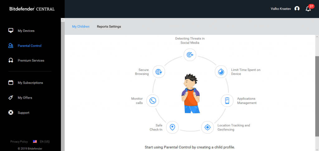 Bitdefender Antivirus parental control