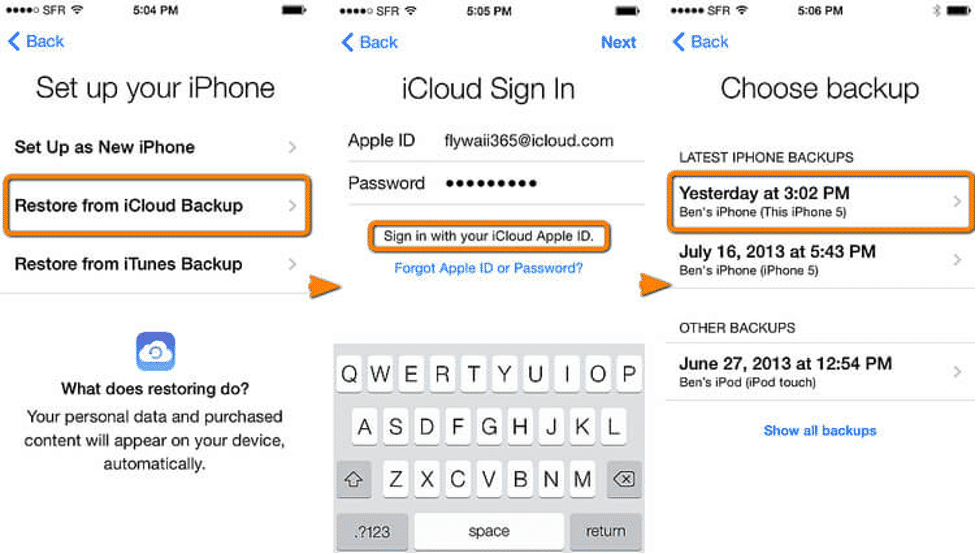 select your icloud backup