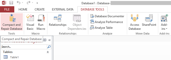 Select Compact and Repair Database